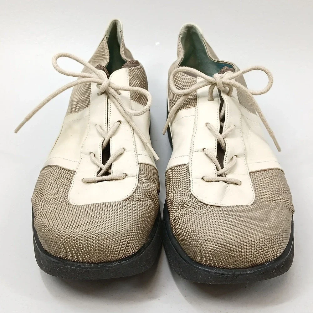 Thierry Rabotin Layla Lace Up Oxford Shoes Women EU 39 US 8.5 Cream Tan Leather